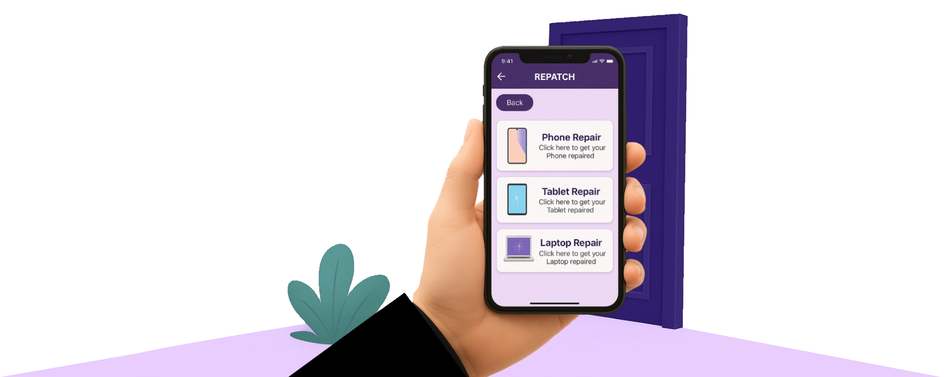 Repatch technician repairing a device at a customer's home